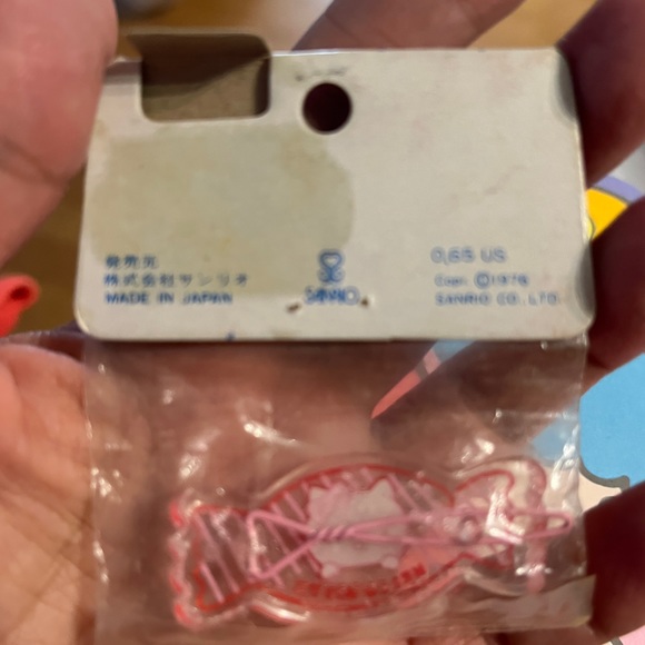 HELLO KITTY Sanrio Japan Candy Pink Hair Clip Barrette Tie 1976 Sign RARE kawaii - Picture 4 of 9